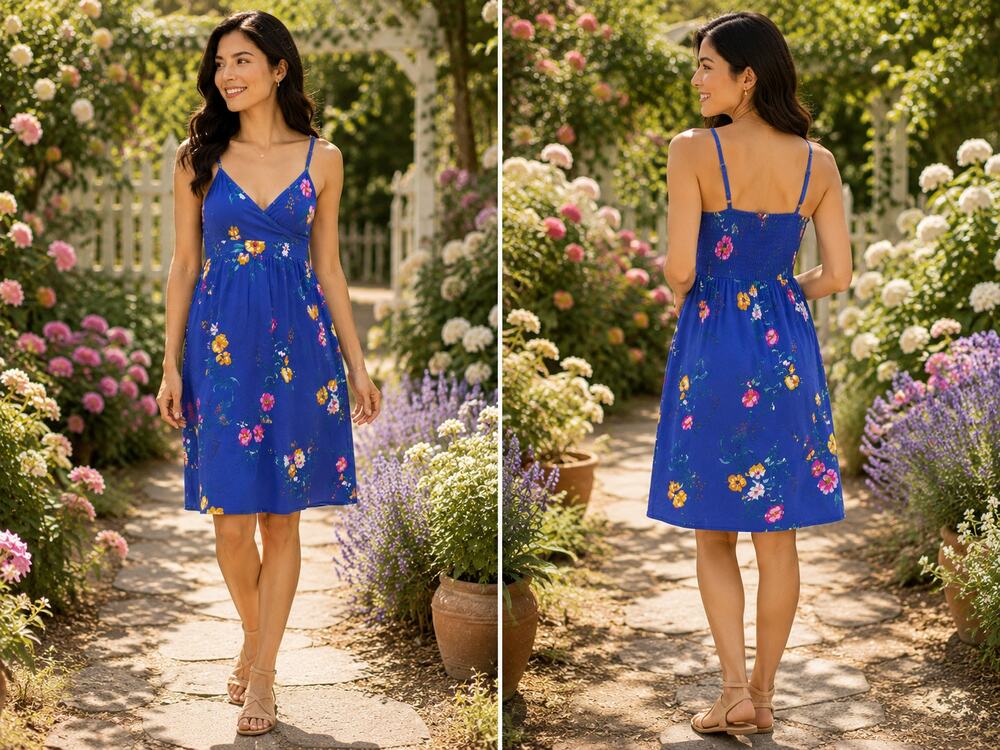 Old Navy Blue Floral Cami Dress XL Smocked Back Empire Waist Y2K Sundress